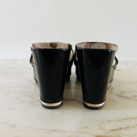 COACH Geri Black Brown Logo Print Canvas Wedge Heel Platform Sandals - US 8.5 - Picture 7 of 8